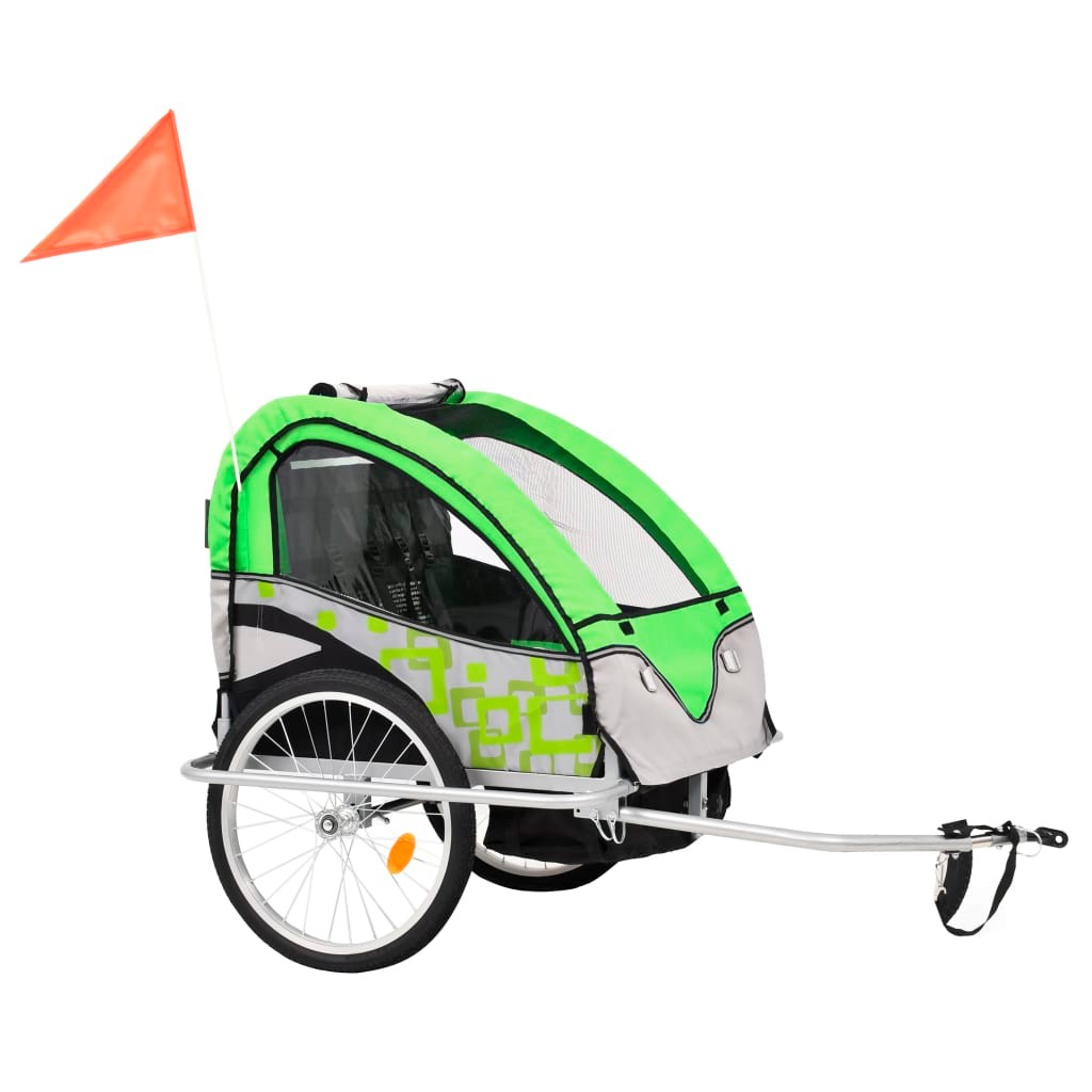 2-in-1 Kids Bicycle Trailer & Stroller Green and Grey